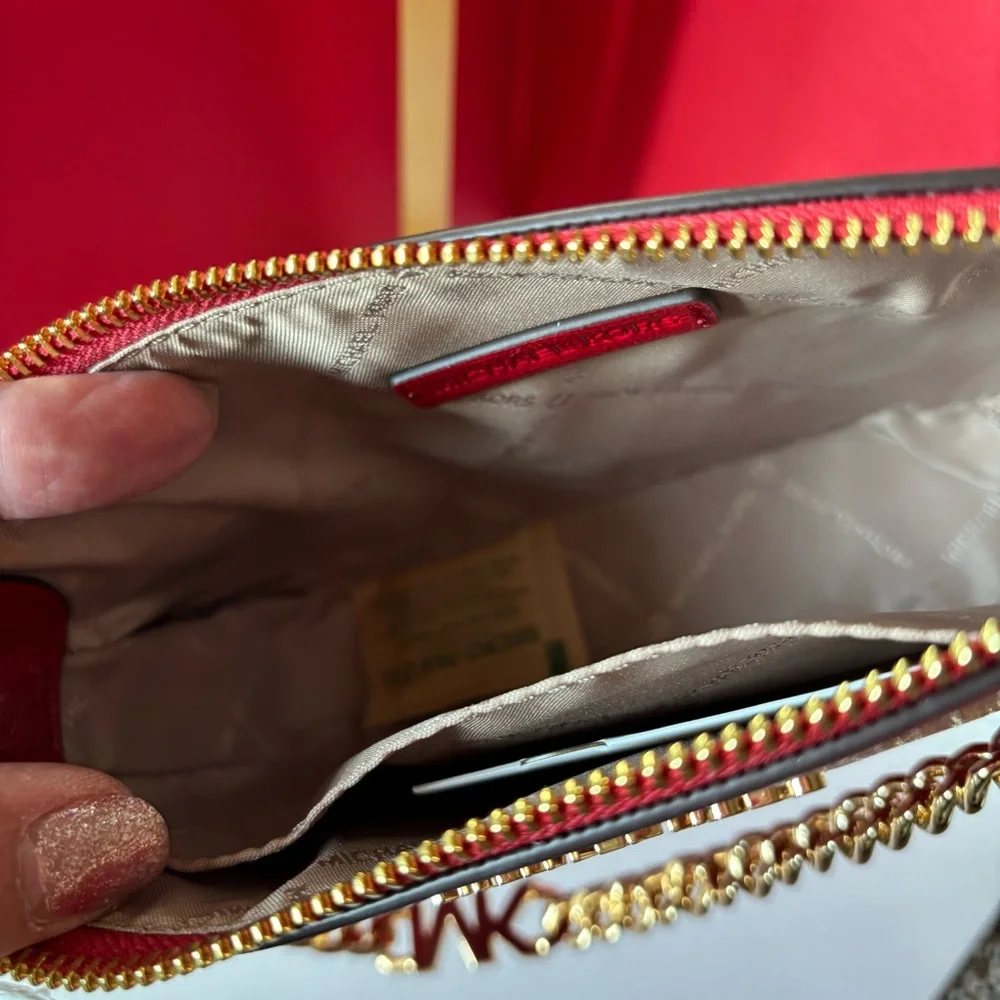 MICHAEL KORS jet set medium red leather pouchette bag NWT - Picture 6 of 10